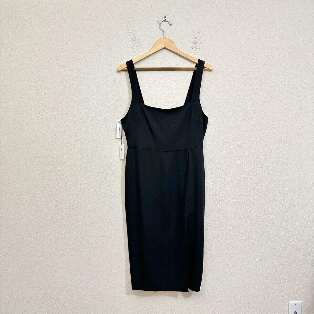 ARTIZIA BABATON 90s Slit Dress Black Midi Square Neck Party NWT